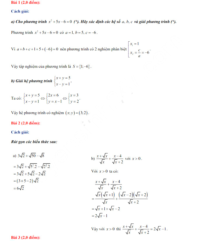 Đáp án đề thi vào lớp 10 THPT năm 2021 môn Toán tỉnh Đắk Nông