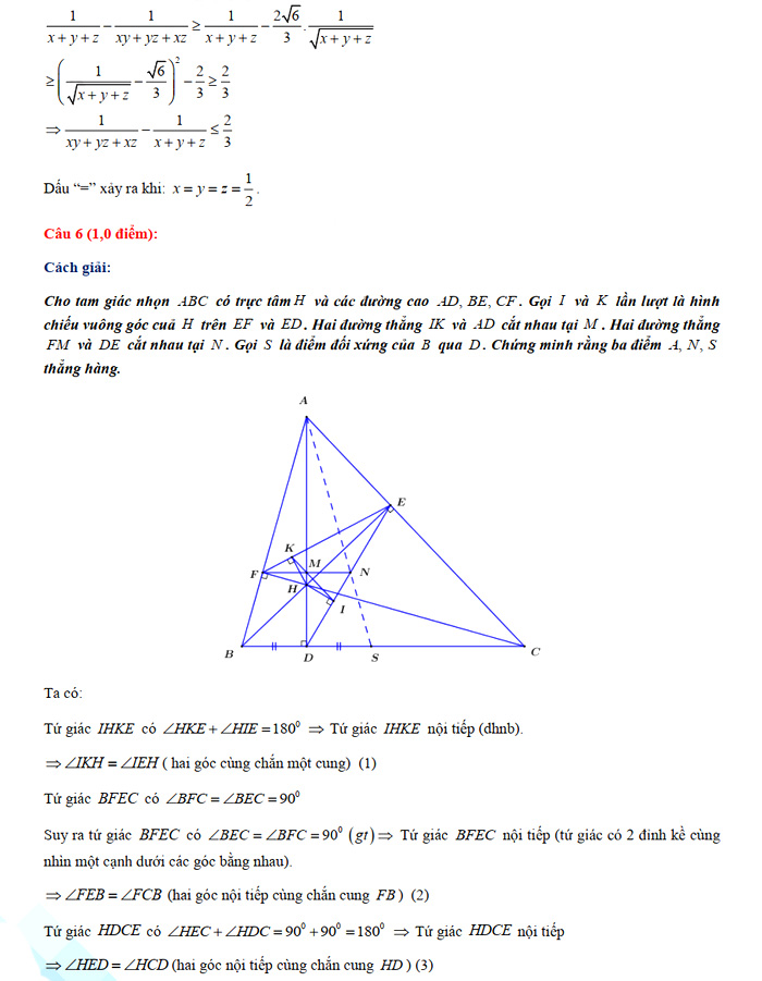 Đáp án đề thi vào lớp 10 THPT chuyên tỉnh Ninh Thuận môn Toán 2021