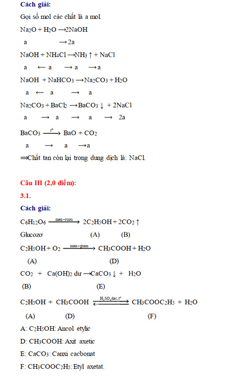 Đáp án đề thi vào lớp 10 THPT chuyên năm 2021 môn Hóa tỉnh Kiên Giang