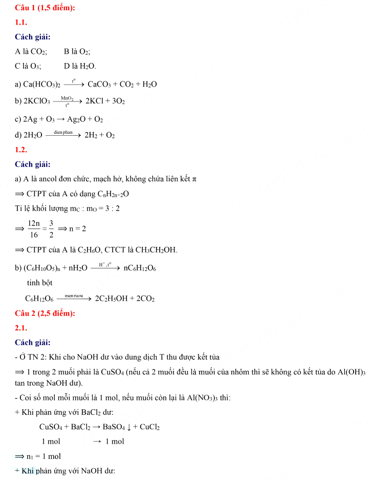 Đáp án đề thi môn Hóa chuyên vào lớp 10 - Đồng Nai 2021