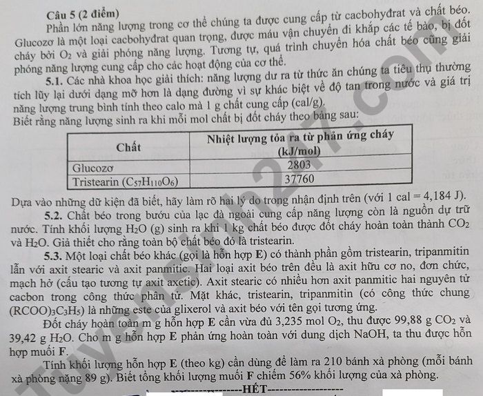 Đề thi môn Hóa chuyên vào lớp 10 - Đồng Nai 2021