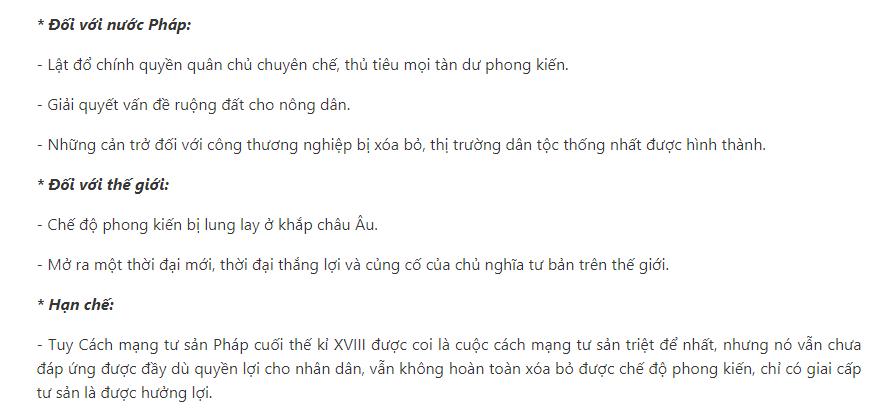 Tr&igrave;nh b&agrave;y v&agrave; ph&acirc;n t&iacute;ch &yacute; nghĩa lịch sử của C&aacute;ch mạng tư sản Ph&aacute;p cuối thế kỉ XVIII?