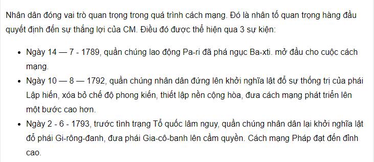 Vai tr&ograve; của nh&acirc;n d&acirc;n trong C&aacute;ch Mạng tư sản Ph&aacute;p được thể hiện ở những điểm n&agrave;o?