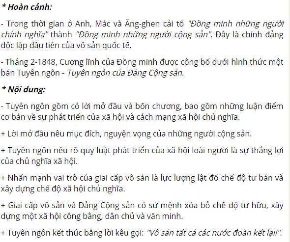 "Tuy&ecirc;n ng&ocirc;n của Đảng cộng sản" ra đời trong ho&agrave;n c&agrave;nh n&agrave;o? Nội dung chủ yếu của n&oacute;?