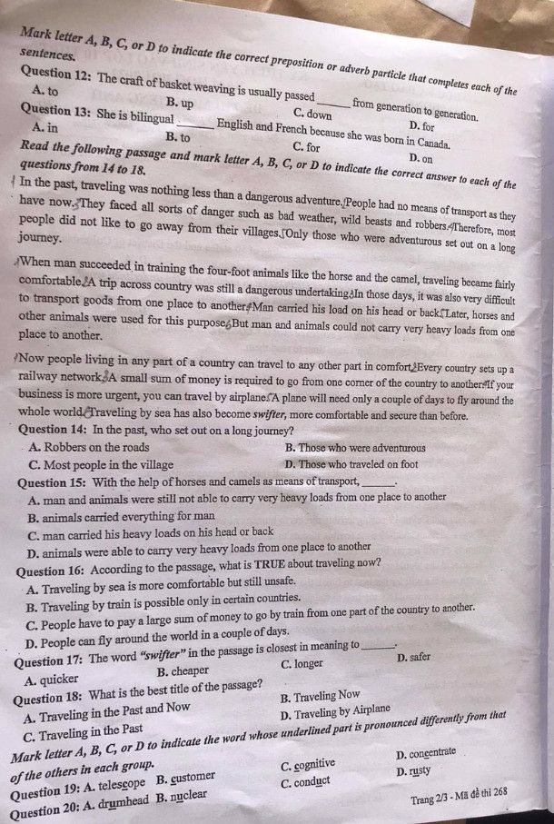 Đáp án Đề thi tuyển sinh lớp 10 môn Anh Hải Phòng 2021