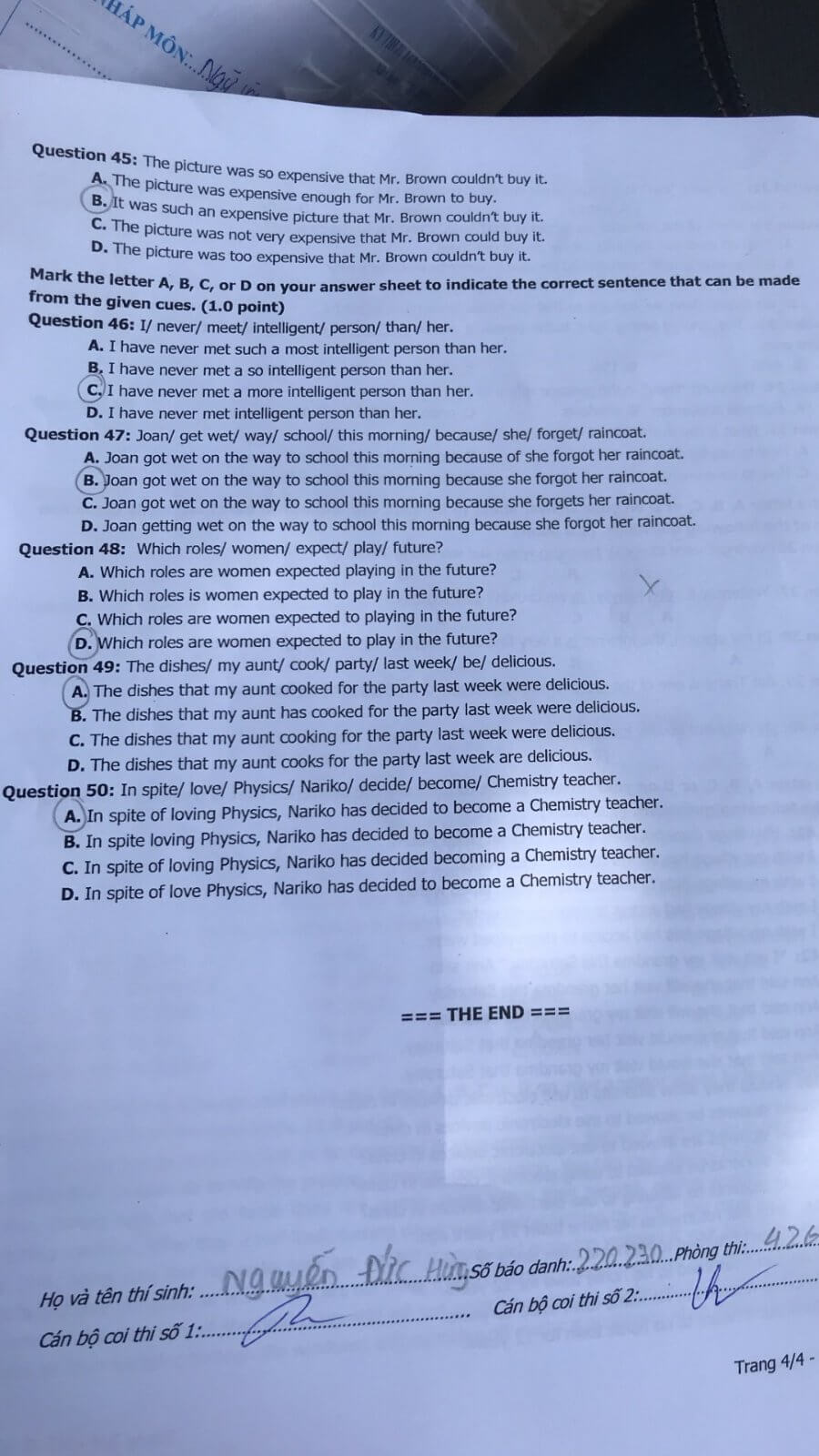 Đáp án đề thi tuyển sinh lớp 10 môn Anh tỉnh Hải Dương 2021