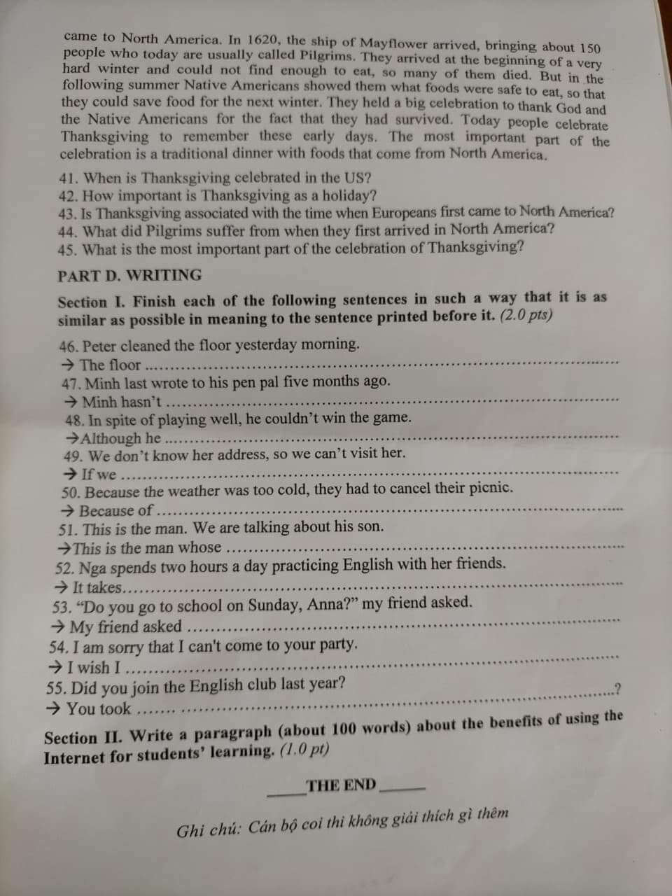 Đáp án đề thi vào lớp 10 môn tiếng Anh Quảng Ngãi 2021