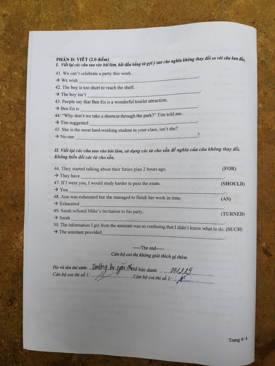 Đáp án đề thi vào lớp 10 môn tiếng Anh Thanh Hóa 2021