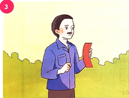 Kim trò chuyện với người bạn mới. Thước kẻ xin lỗi bút chì và bút mực.