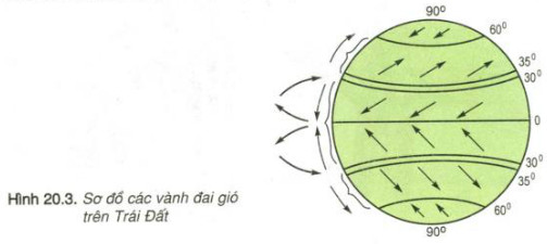 Hình 20.3. Sơ đồ các vành đai gió trên trái đất