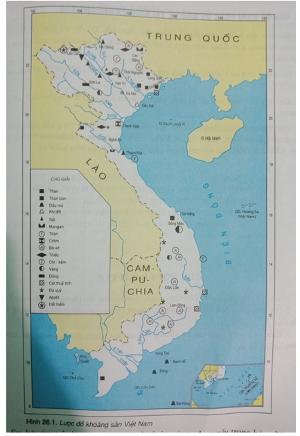 Điền l&ecirc;n bản đồ trống c&aacute;c mỏ kho&aacute;ng sản sau đ&acirc;y: than, dầu mỏ, b&ocirc; x&iacute;t, sắt, cr&ocirc;m, thiếc, apat&iacute;t, đ&aacute; qu&yacute;
