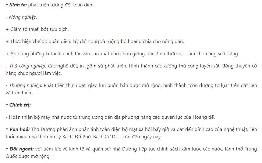 Những biểu hiện sự thịnh trị về kinh tế, ch&iacute;nh trị của x&atilde; hội phong kiến Trung Quốc dưới thời Đường
