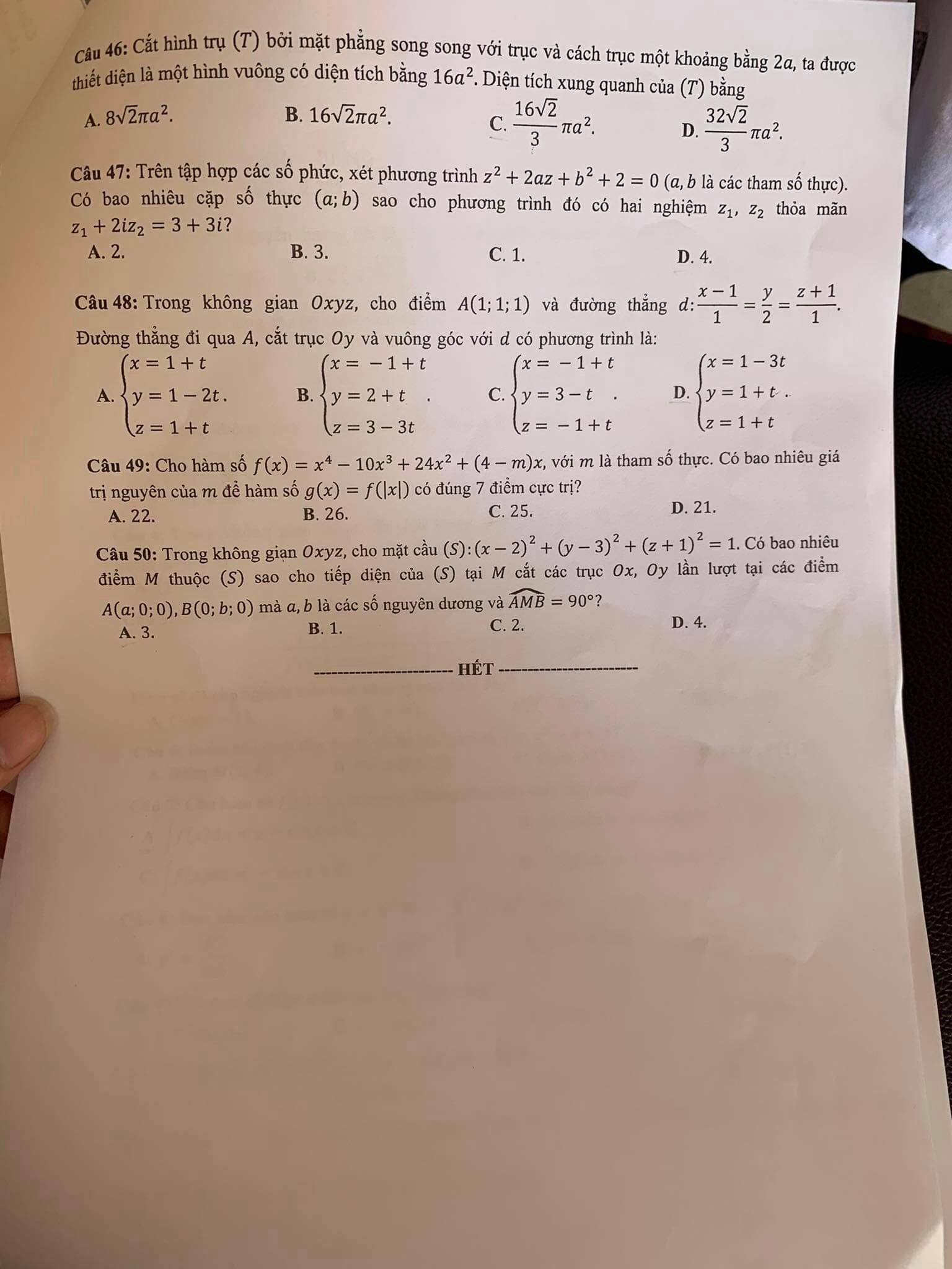 Đề thi môn Toán tốt nghiệp THPT 2021 đợt 2 đầy đủ mã đề 3