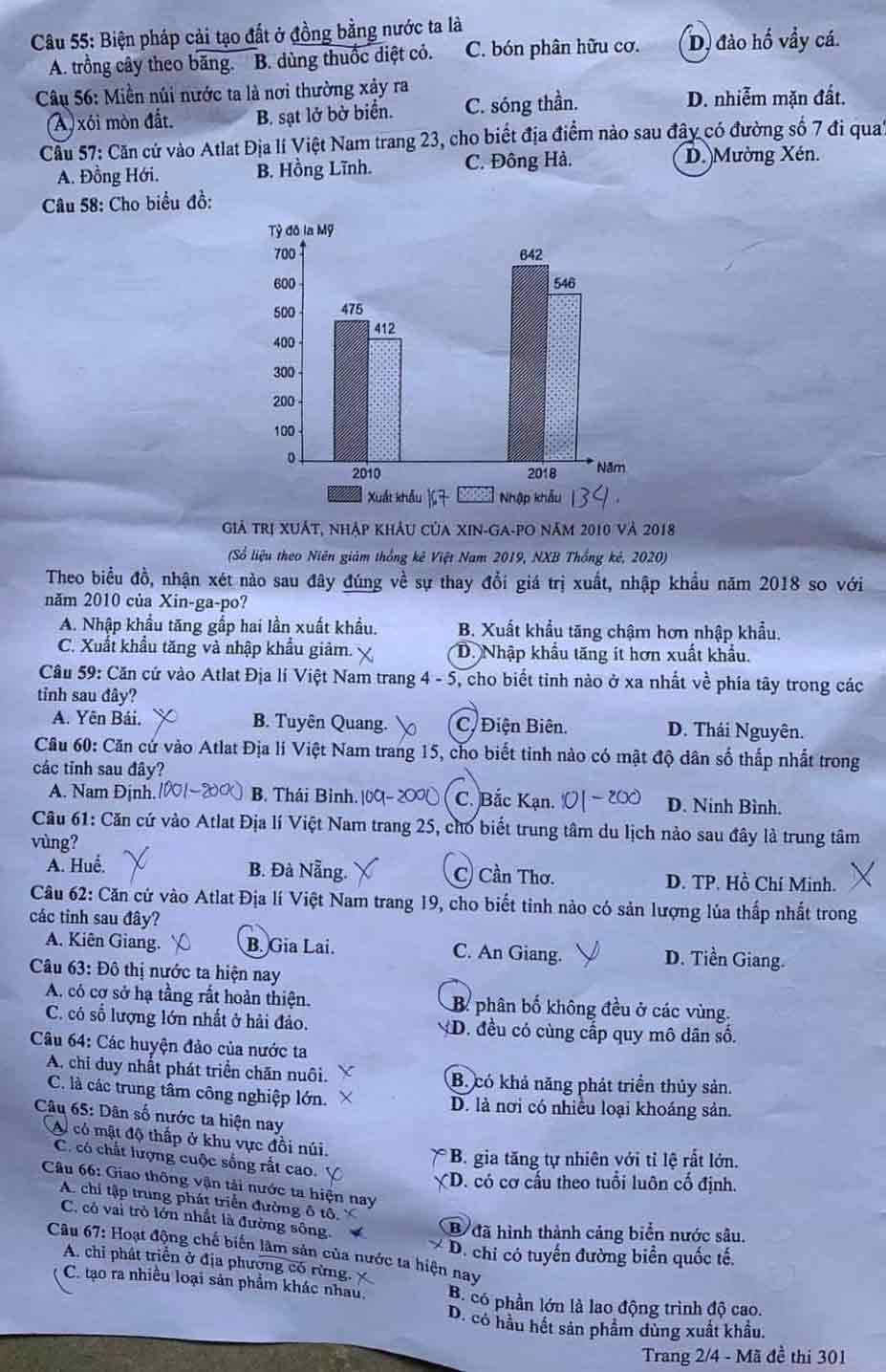 Đáp án đề thi THPT Quốc gia 2021 môn Địa lý đợt 2