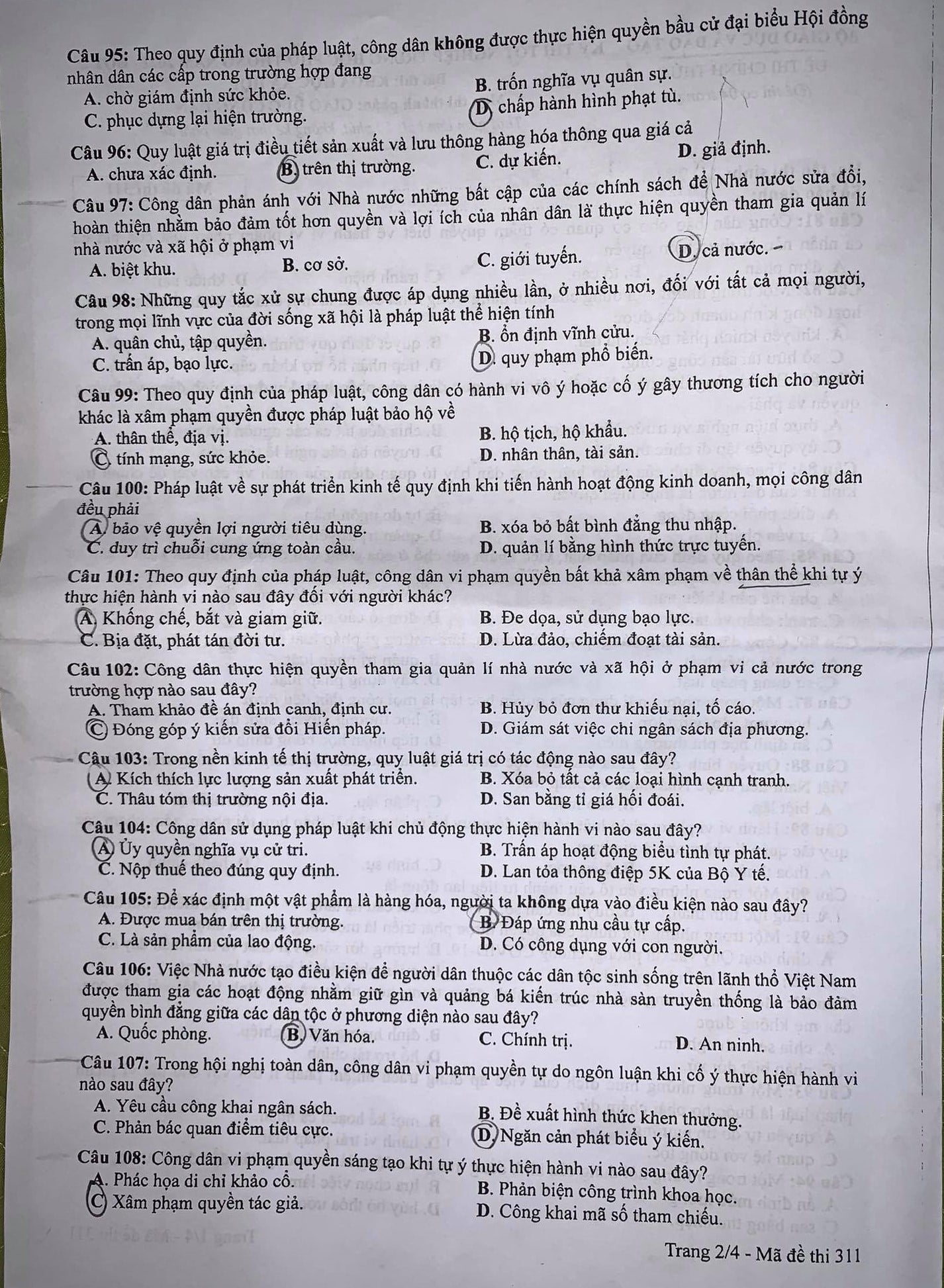 Đề thi THPT Quốc Gia 2021 môn Giáo dục công dân Đợt 2