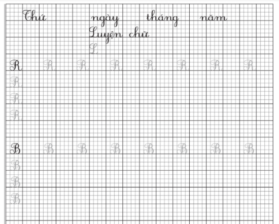 Mẫu vở luyện chữ hoa và 1 ly đẹp