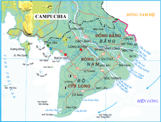 Lược đồ s&ocirc;ng M&ecirc; K&ocirc;ng ở Đồng bằng s&ocirc;ng cửu long