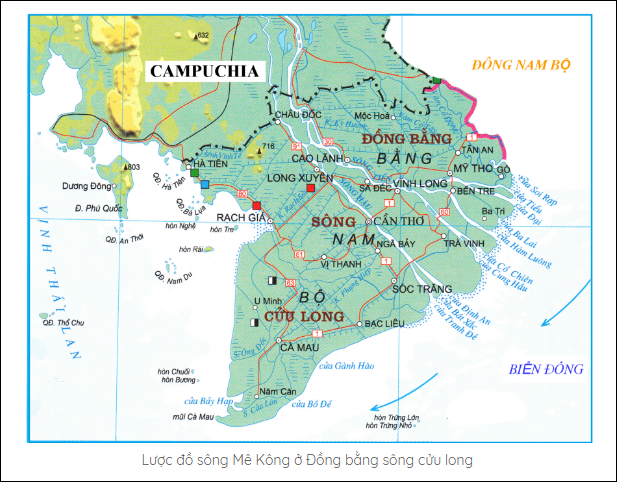 Lược đồ s&ocirc;ng M&ecirc; K&ocirc;ng ở Đồng bằng s&ocirc;ng cửu long