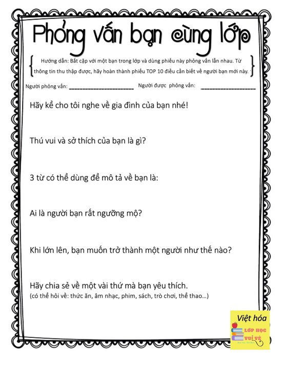 Mẫu phiếu học tập đẹp