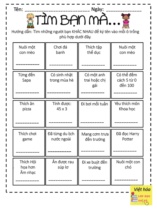 Mẫu phiếu học tập đẹp