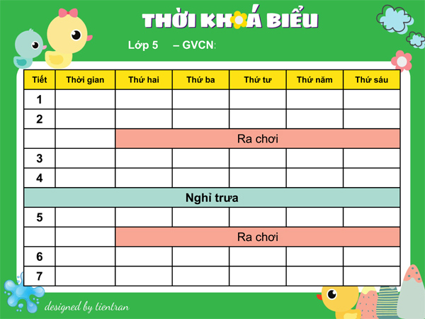 Mẫu thời khóa biểu đẹp