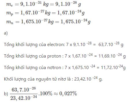 Theo số liệu ở bảng 1 b&agrave;i 1 h&atilde;y t&iacute;nh khối lượng của nguy&ecirc;n tử nitơ