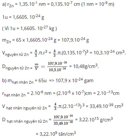 T&iacute;nh khối lượng ri&ecirc;ng của nguy&ecirc;n tử kẽm