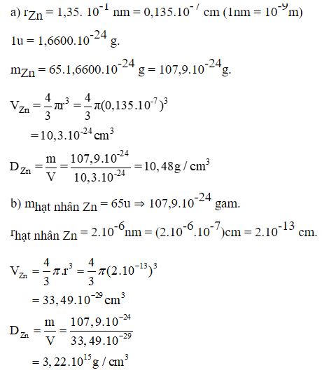 T&iacute;nh khối lượng ri&ecirc;ng của nguy&ecirc;n tử kẽm