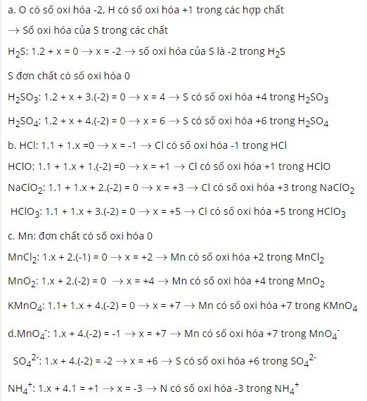 X&aacute;c định số oxi h&oacute;a của c&aacute;c nguy&ecirc;n tố trong hợp chất, đơn chất v&agrave; ion