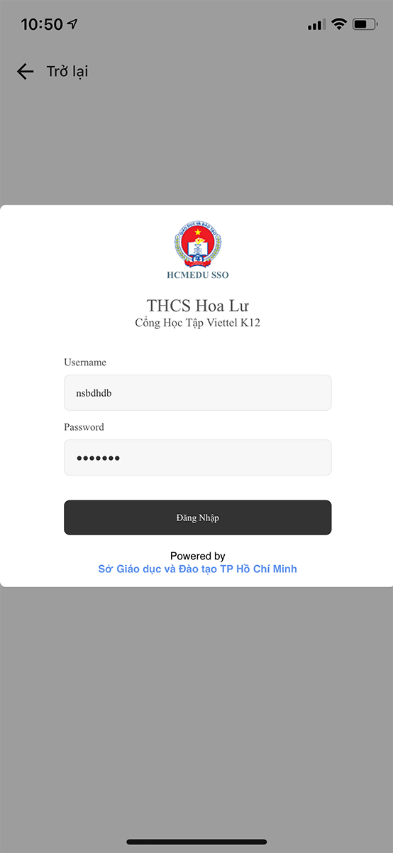 Đăng nhập bằng tài khoản SSO Viettel K12online