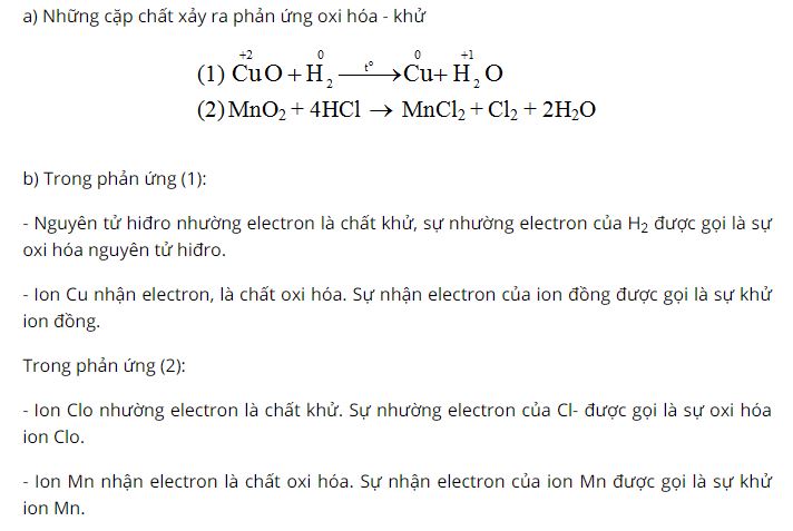 Cho những chất sau: CuO, dung dịch HCl, H2, MnO2 viết phương tr&igrave;nh phản ứng