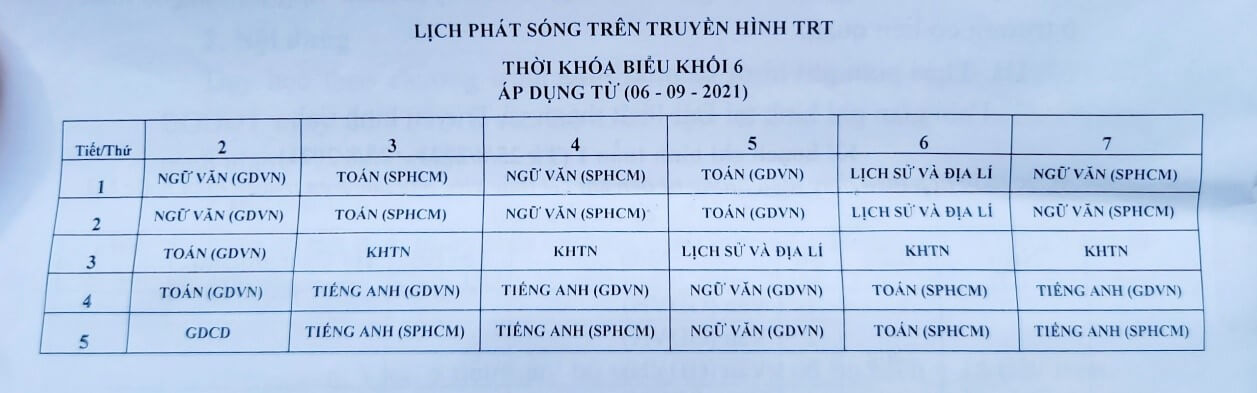 Lịch học trên truyền hình 