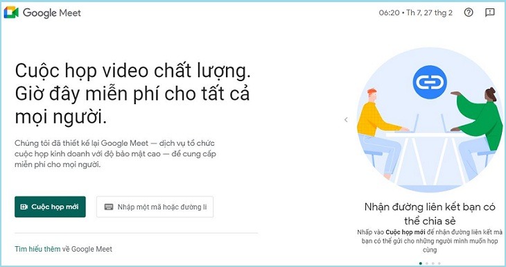 Truy cập vào trang Google Meet 