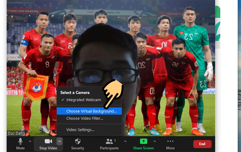 Chọn Choose virtual background Đổi hình nền Zoom