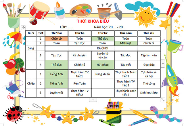 Mẫu thời khóa biểu đẹp