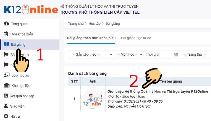 Hướng dẫn xem video bài giảng trực tuyến trên K12Online
