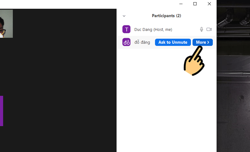 Rê chuột đến người muốn chuyển Host lớp học trên Zoom Cách đổi Host lớp học trực tuyến trên Zoom