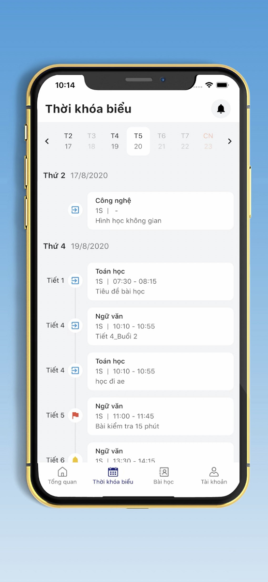 Thời khoá biểu giúp học sinh dễ theo dõi lịch học Phần mềm học trực tuyến K12Online