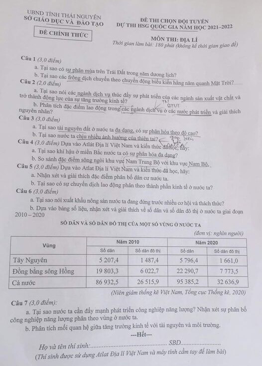 Đề thi chọn học sinh giỏi lớp 12 môn Địa lí