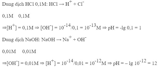 T&iacute;nh nồng độ H+, OH- v&agrave; pH