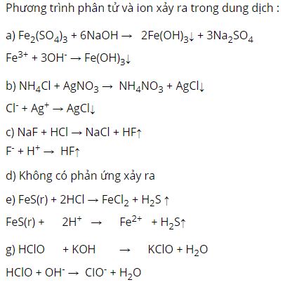 Viết c&aacute;c phương tr&igrave;nh ph&acirc;n tử v&agrave; ion r&uacute;t gọn của c&aacute;c cặp chất sau