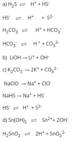 Viết phương tr&igrave;nh điện li của c&aacute;c axit yếu