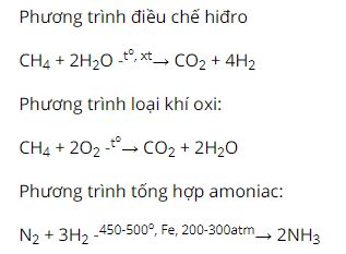 Viết phương tr&igrave;nh h&oacute;a học của phản ứng điều chế hiđro, loại kh&iacute; oxi v&agrave; tổng hợp kh&iacute; ammoniac