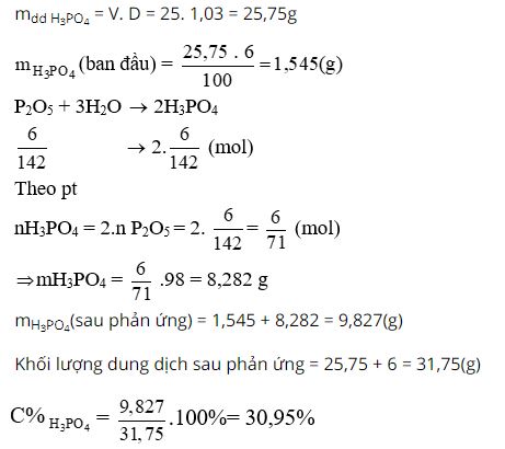 T&iacute;nh nồng độ phần trăm của H3PO4 trong dung dịch tạo th&agrave;nh