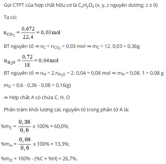 T&iacute;nh th&agrave;nh phần phần trăm khối lượng của c&aacute;c nguy&ecirc;n tố trong ph&acirc;n tử chất A