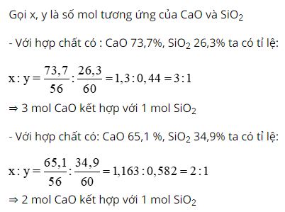 Trong mỗi hợp chất caxi silicat c&oacute; bao nhi&ecirc;u mol CaO kết hợp với 1 mol SiO2