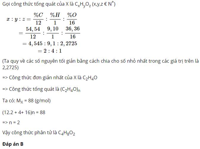 C&ocirc;ng thức ph&acirc;n tử n&agrave;o sau đ&acirc;y ứng với hợp chất của X?