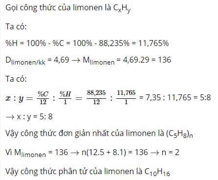 Lập c&ocirc;ng thức ph&acirc;n tử của limonen