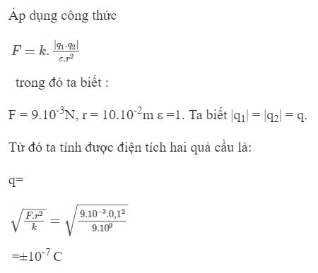 X&aacute;c định điện t&iacute;ch của hai quả cầu