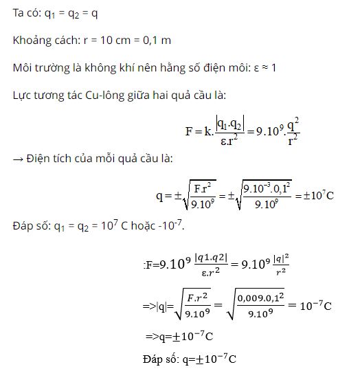 X&aacute;c định điện t&iacute;ch của hai quả cầu